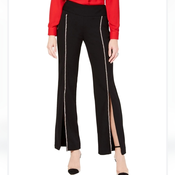 INC Glam Deep Black Wide Leg Embellished Slit Pants WOMEN'S - Picture 10 of 10